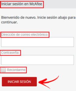 iniciar sesión cuenta mcafee.